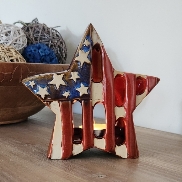 ⭐ Empire Candle Co. Patriotic Star Tealight Holder – American Flag Ceramic 6” - Picture 13 of 16